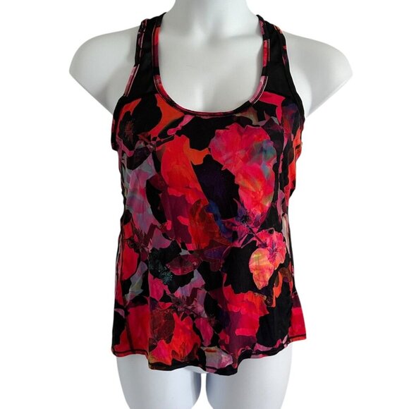 Athleta Floral Razor Back Tank - Sheer Shoulders- Size Medium - Picture 1 of 12